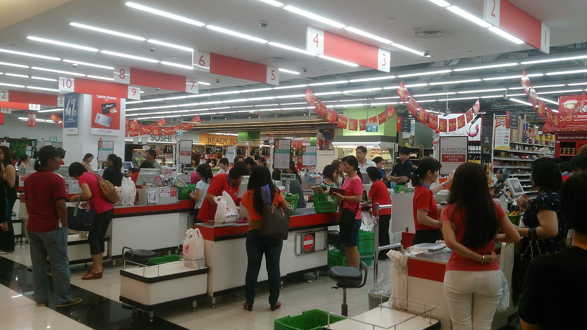 Aisles inside a FairPrice supermarket in Singapore
