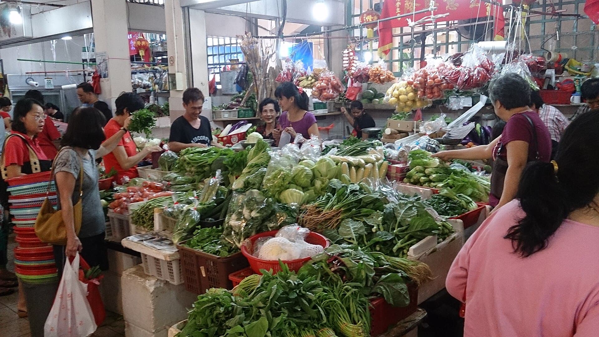 A vegetable stall at a wet market in Singapore